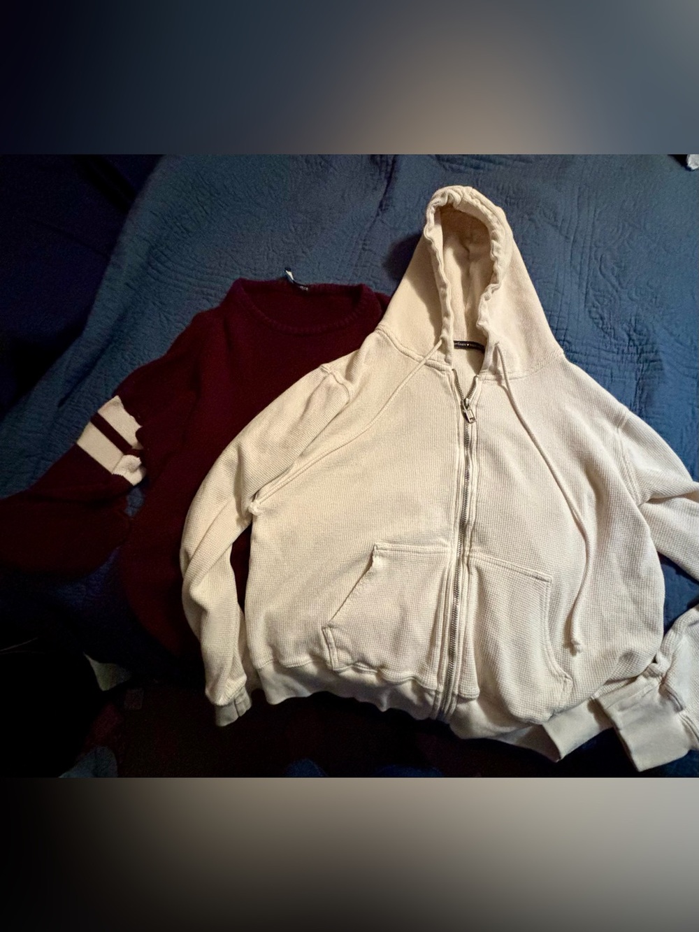 Brandy ♥️Melville Women’s Cream Zip-Up Hoodie Sweater and burgundy sweater